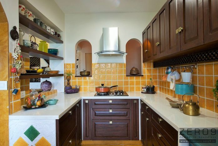 U-Shaped-Kitchen-With-Dark-Walnut-Wooden-Cabinets-prashant-chauhan