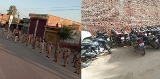 7वहीकल किये बंद, एक वहीकल का काटा चालान, दो व्यक्तियों विरुद्ध मामला दरज पुलिस की तरफ से फ्लैग मार्च किया