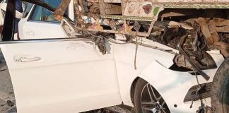 तीन लोगों की मौत ,नेशनल हाइवे पर भीषण सड़क हादसा, ट्राली से टकराई कार